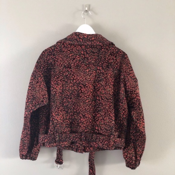 Zara Basic Leopard Zip Up Jacket Red/Black Sz XS - Picture 2 of 7